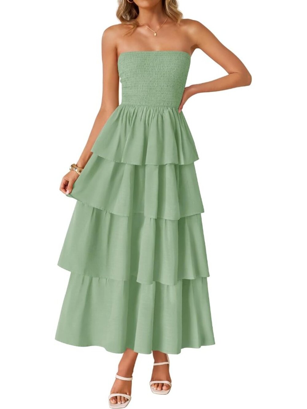Women's Sage Summer Boho Sleeveless Off Shoulder Strapless Long Maxi Dresses